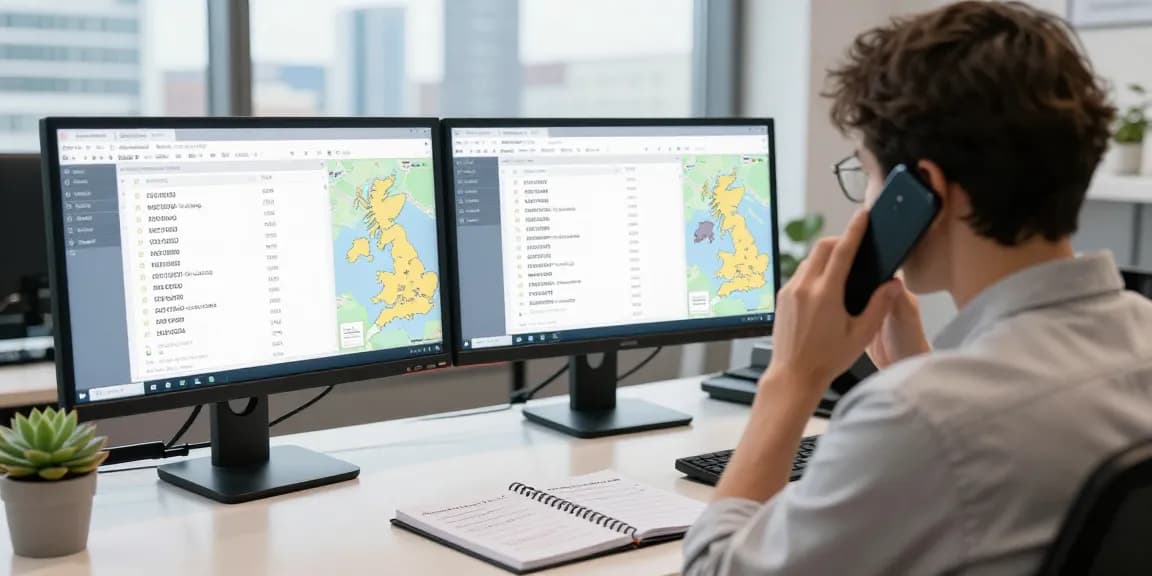 Person performing a lookup tel number analysis in a modern office during daylight, showcasing technology in action.