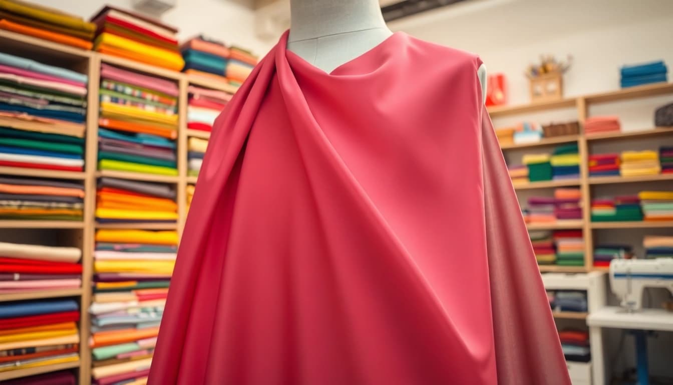 Viscose stof in een modieuze studio met kleurrijke stoffen en gereedschap.