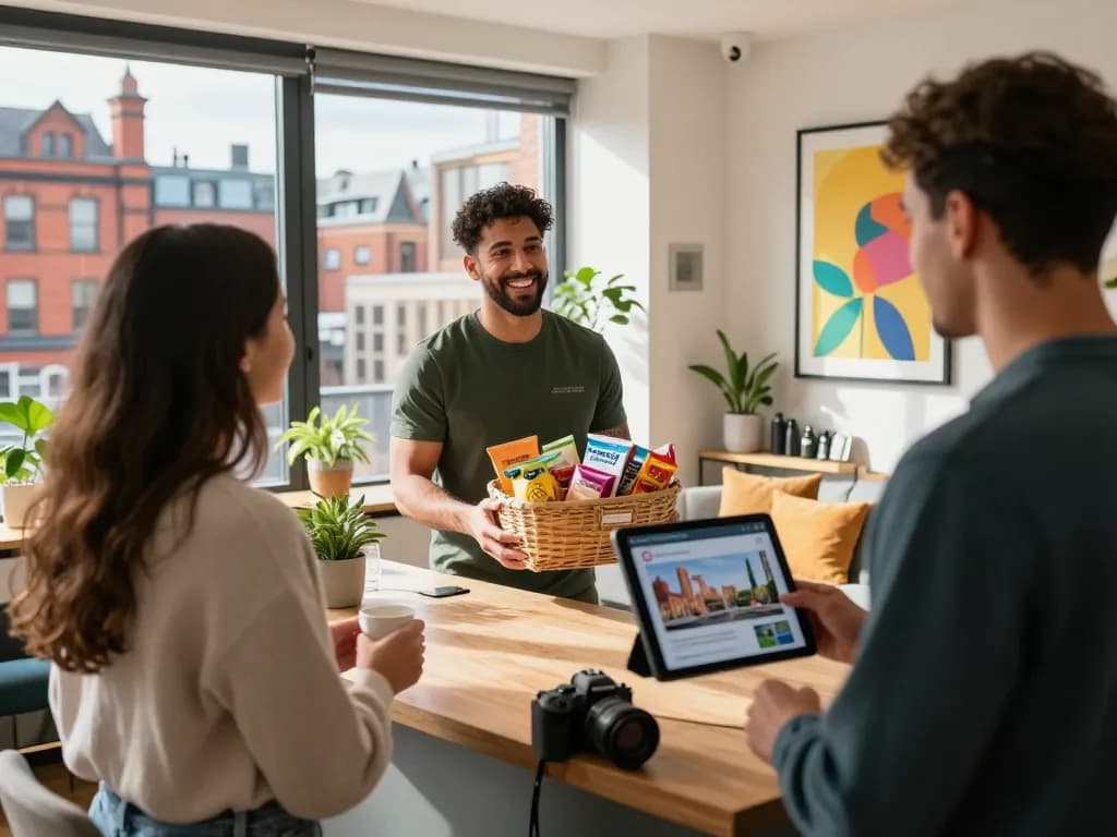 Airbnb management in Manchester with Daniel welcoming guests at a stylish Northern Quarter rental.