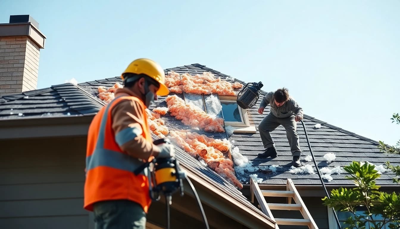 Expert roof spray foam removal professional safely removing foam from a residential roof.
