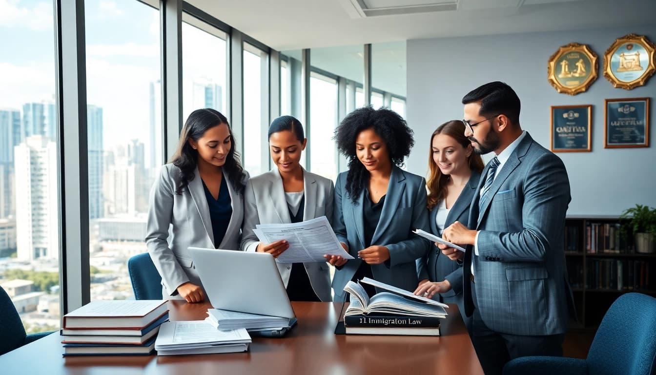 Immigration lawyer in the US team engaging with clients in a Miami office.