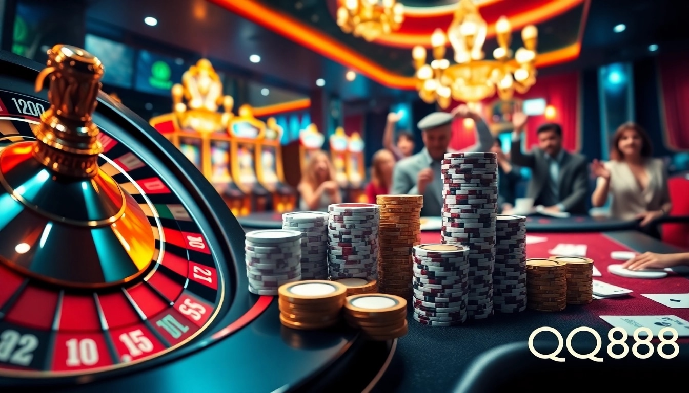 Experience the excitement at Nhà Cái QQ88 with vibrant casino visuals and thrilling gameplay.