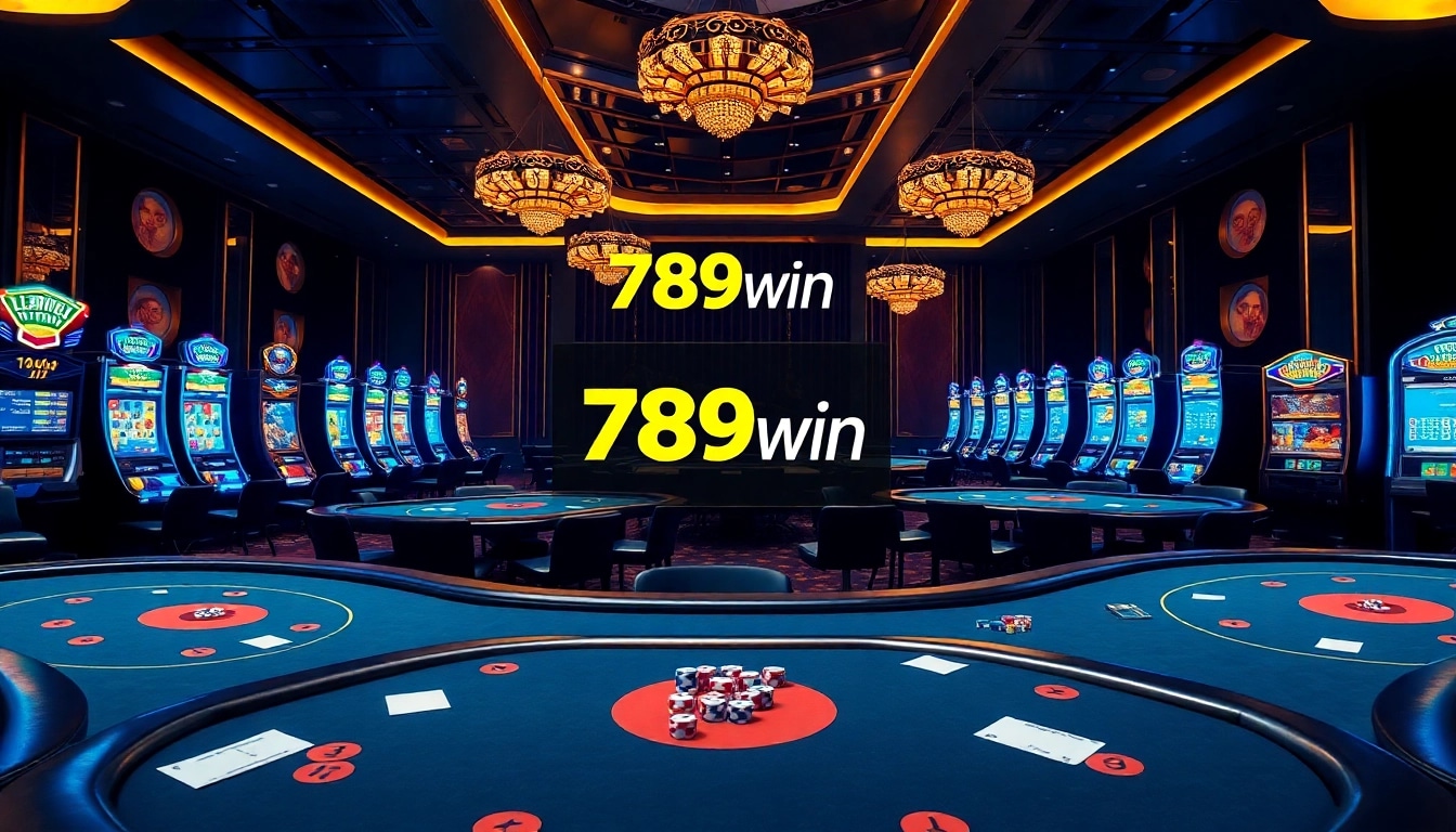 Engage in thrilling gameplay at 789win's luxurious casino with vibrant slot machines and poker tables.
