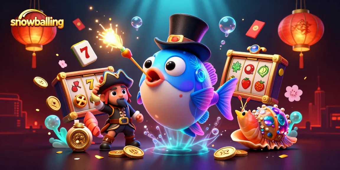 Experience snowballing action in a dynamic casino scene featuring vibrant characters and rich elements