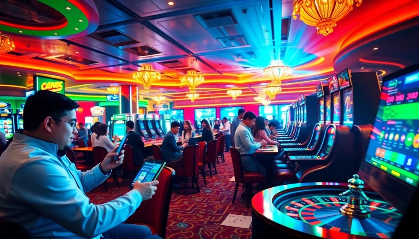 Exciting online gambling scene at ev88win.live with players enjoying various games in a vibrant casino atmosphere.