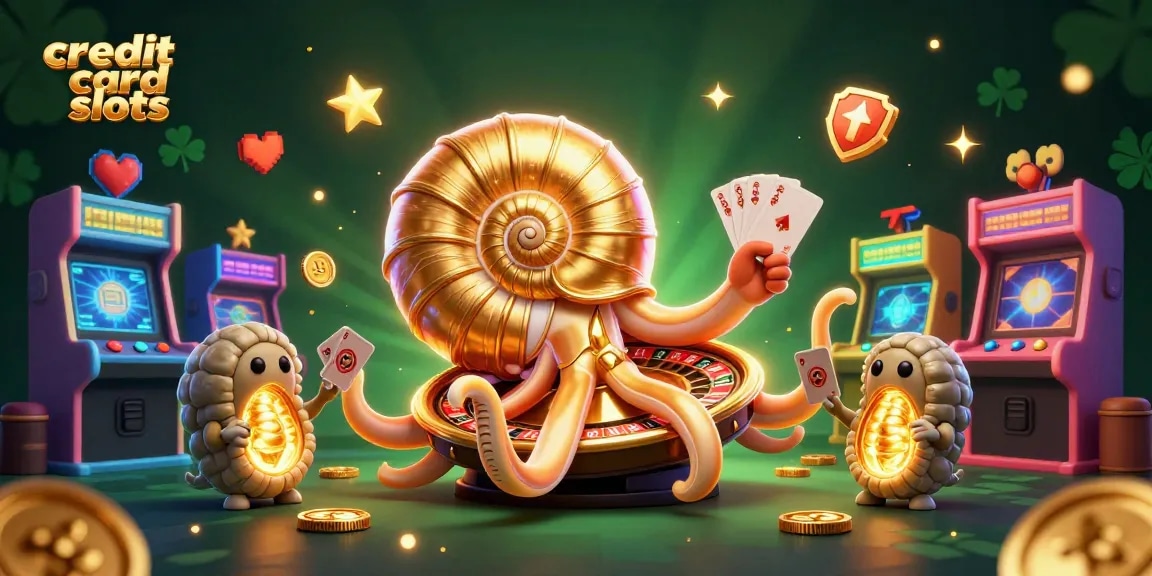 Engage in thrilling credit card slots with a vibrant casino scene featuring a giant nautilus and glowing elements.