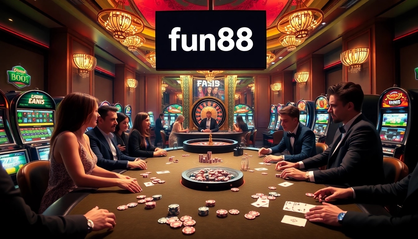 Experience the excitement of gambling with the fun88 link, engaging players at a vibrant casino table.