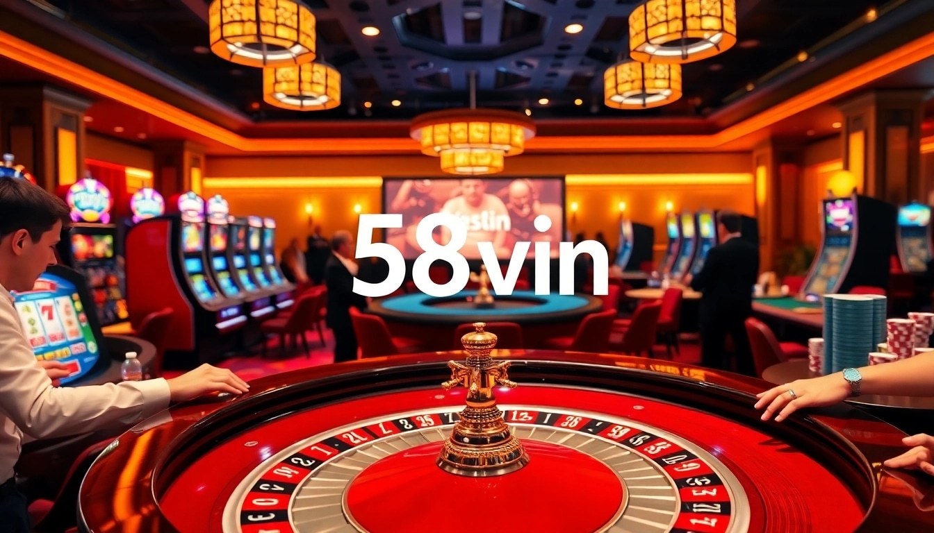 Experience the thrill of betting at 58vin in a vibrant casino scene with roulette and poker excitement.