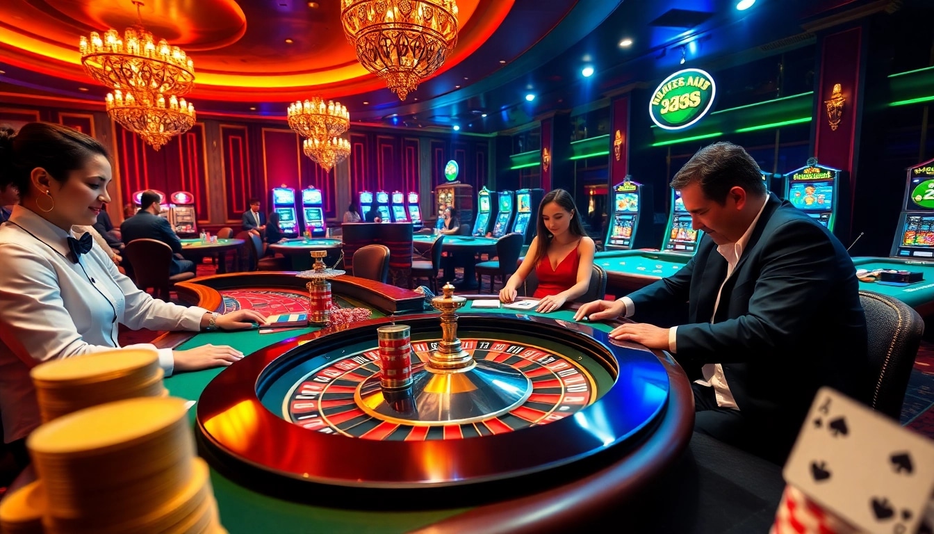A thrilling gambling scene at 789F with players engaged in poker, surrounded by exciting casino elements.
