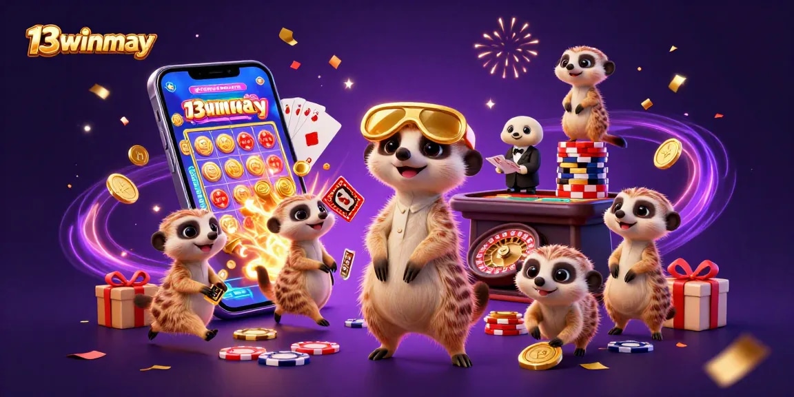 Experience the thrill of 13winmay with meerkats managing a vibrant casino scene full of games and celebrations.