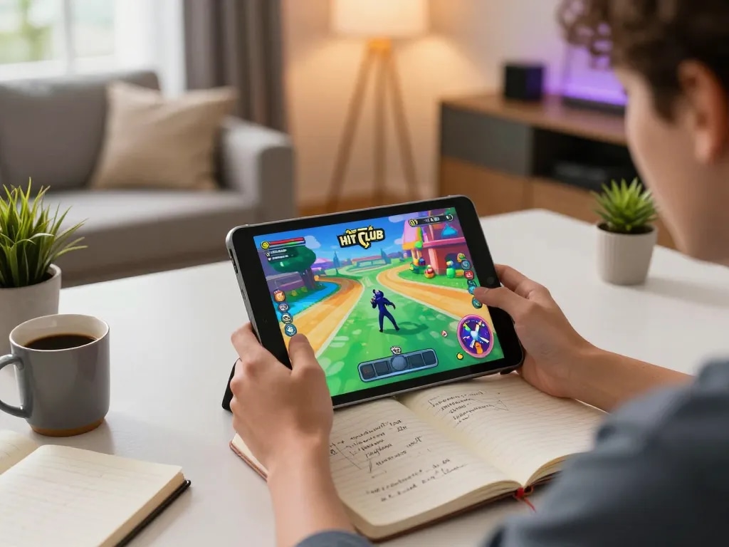 Play the vibrant tải hitclub game on a tablet in a cozy home environment