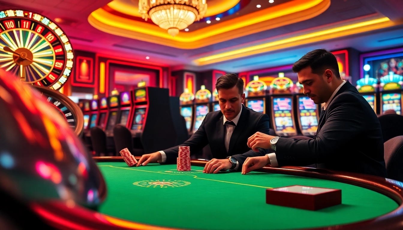 Experience the thrill of km1888b with vibrant casino tables and high-stakes poker in a luxurious setting.