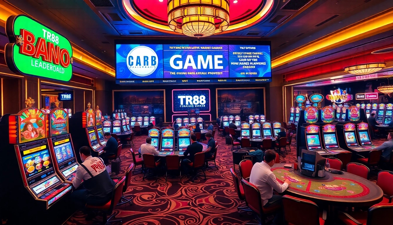 Experience TR88 GAME excitement at a luxurious casino with vibrant slot machines.