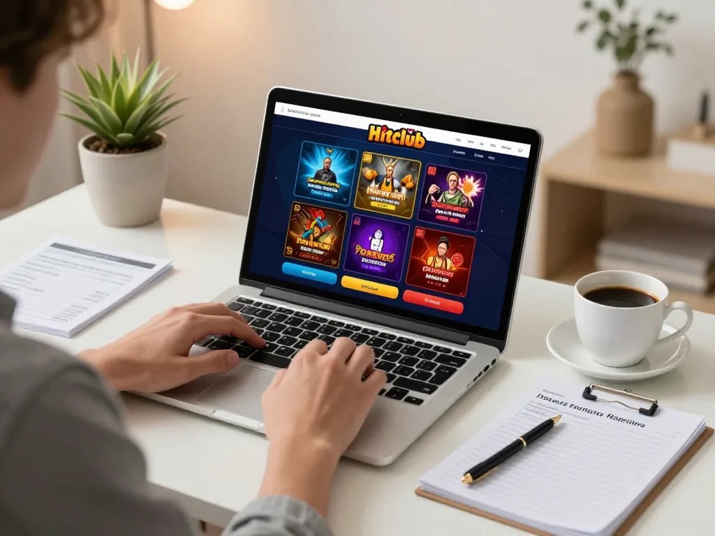 Hitclub player analyzing strategy notes while enjoying online gaming in a cozy setup.