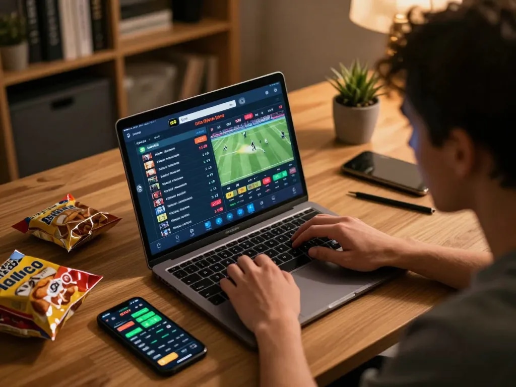 Engaging moment of sports betting on G28 website with live odds and focused player.