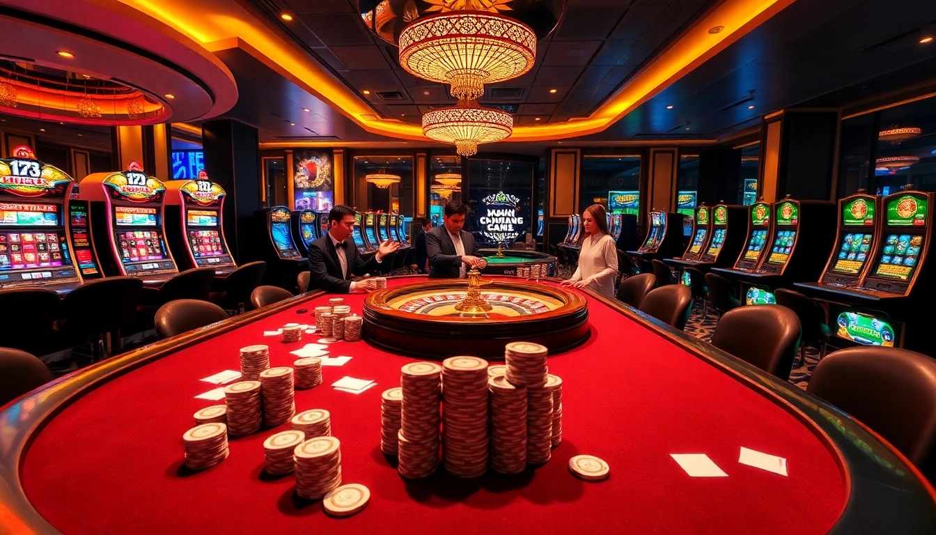 Players enjoying tg88 gaming at a vibrant poker table in a luxurious casino setting.
