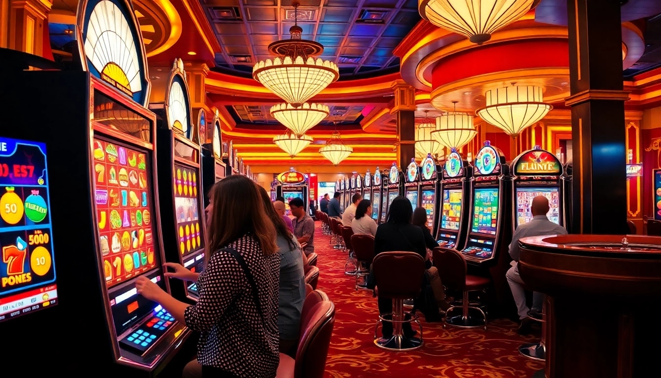 Thrilling action at slot machines in a luxurious casino environment