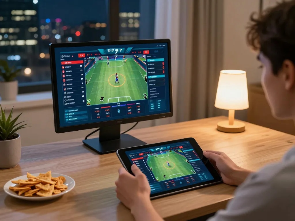 Engaged player using 3Bet app to place bets on live sports, showcasing interactive gaming.