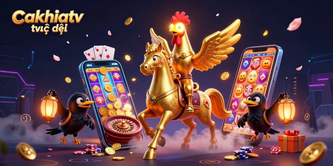 Cakhiatv trực tiếp offers a thrilling view of exciting casino games amidst vibrant imagery.