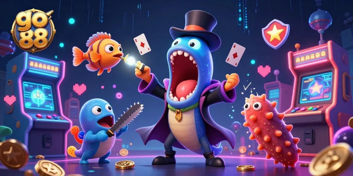 Engage with go 88's thrilling experience as a gulper eel performs tricks in an electrifying 3D scene.
