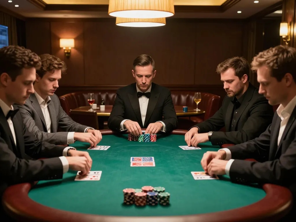 Players strategizing at a high-stakes table in a nhà cái uy tín Sunwin VIP room