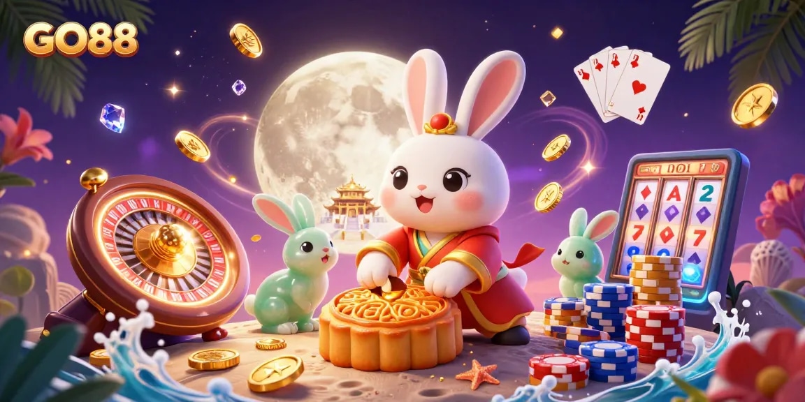 Engage with GO88 in a vibrant 3D casino world featuring luck and prosperity.