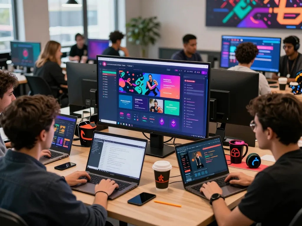 Explore the vibrant team collaboration at Gem88's online gaming platform, showcasing innovative design and data analytics.