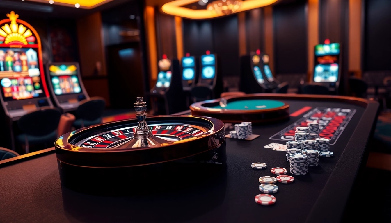 Experience the excitement of 68VIP as players engage at a luxurious casino table with roulette and poker elements.