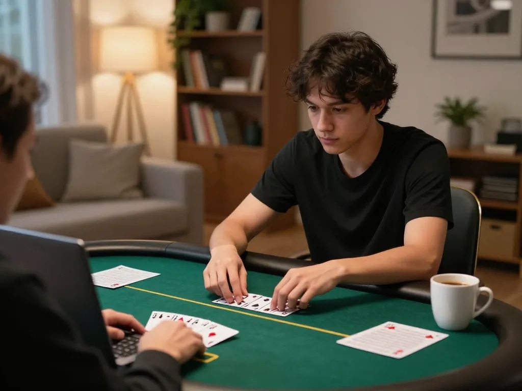 Experience online poker strategy at https://nk88net.com/ with a comfortable gaming setup, coffee in hand.