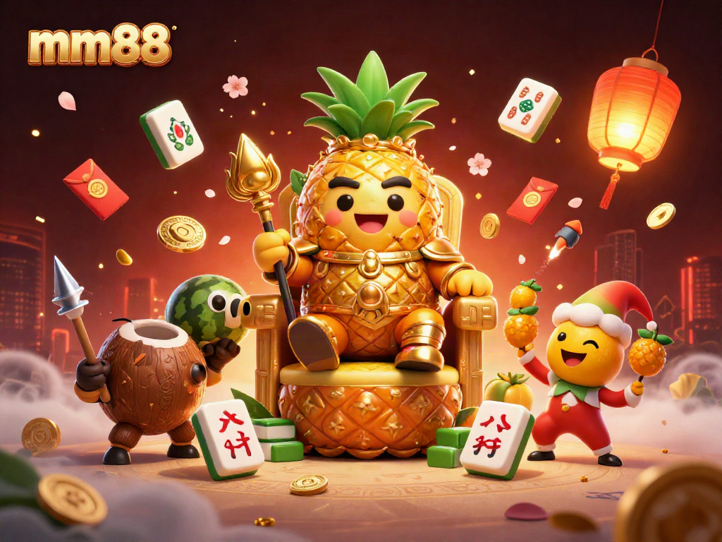 Experience the thrill of mm88 with a vibrant beach casino featuring a pineapple king and dynamic game elements.