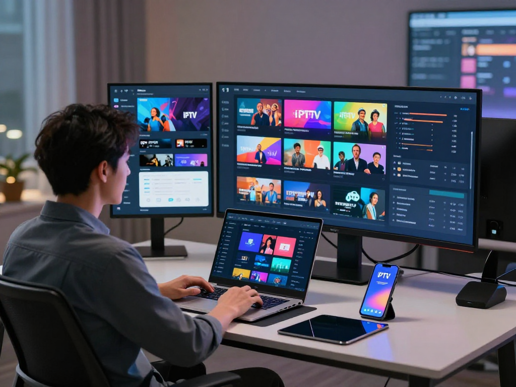 Iptv reseller dashboard with advanced analytics, showcasing multi-device support and seamless streaming technology for effective management.