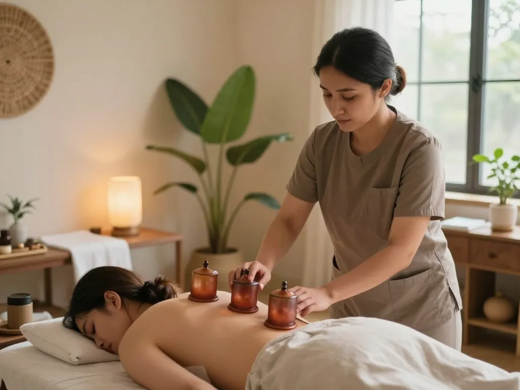 Female-only hijama course in a serene wellness studio, showcasing practitioners performing therapeutic cupping techniques.