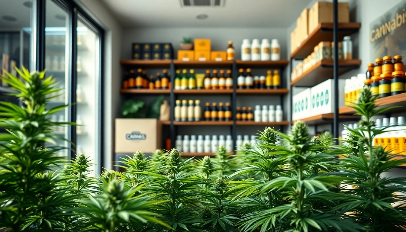 Explore top products at a UK online weed dispensary highlighted in an inviting interior setup.