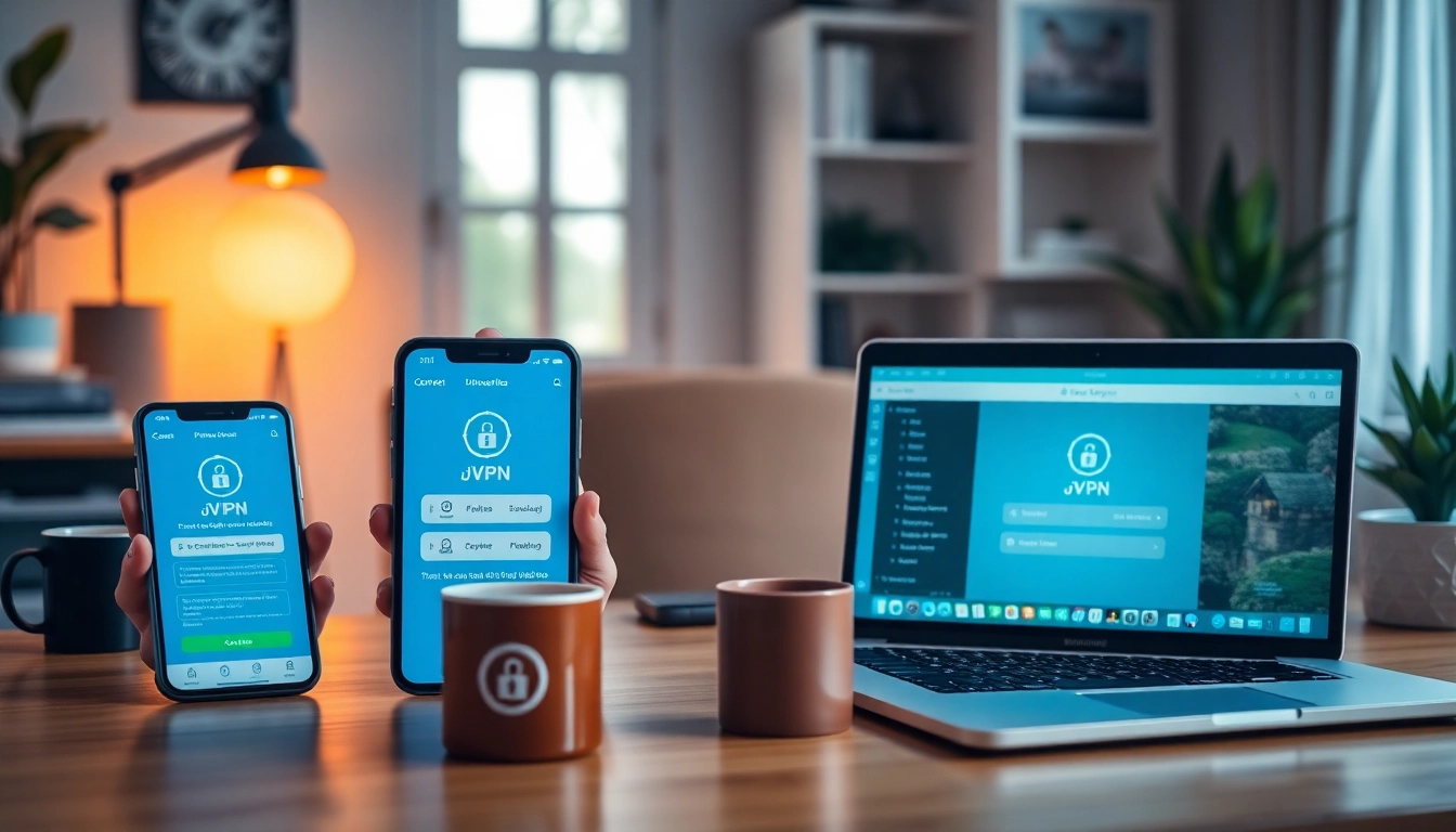 快连官网 展示多设备连接与友好用户界面的VPN,在温馨的家庭办公室场景中。