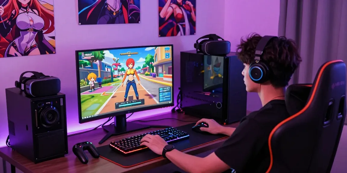 Experience the excitement of playing a real hentai game in a vibrant gaming setup with engaging visuals and immersive atmosphere.