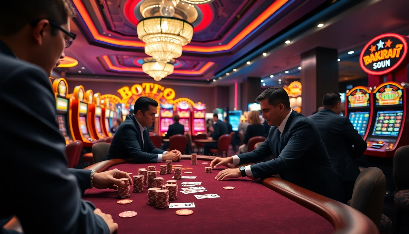 Exciting poker game scene at a casino featuring the 7m cn theme with vibrant colors and professional gamblers.