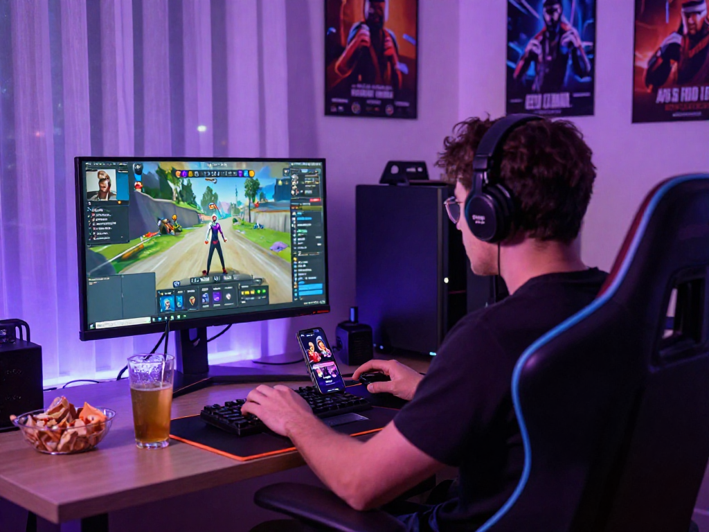 Immerse yourself in AI porn games, featuring an engaging virtual gaming scene with an interactive setup.