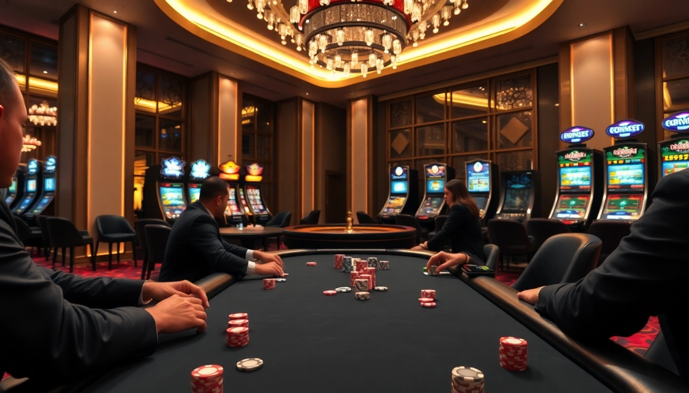 Vibrant casino scene showcasing intense poker gameplay with loto188.gb.net branding elements.