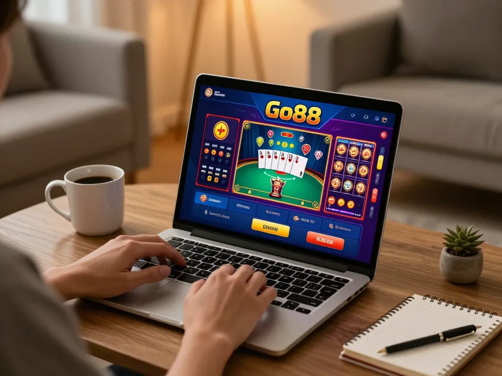 Engage in thrilling Go88 online gaming with vibrant betting interfaces and cozy home setup