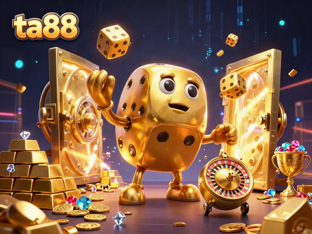 Roll with ta88's dazzling casino elements in a vibrant, dynamic 3D illustration.