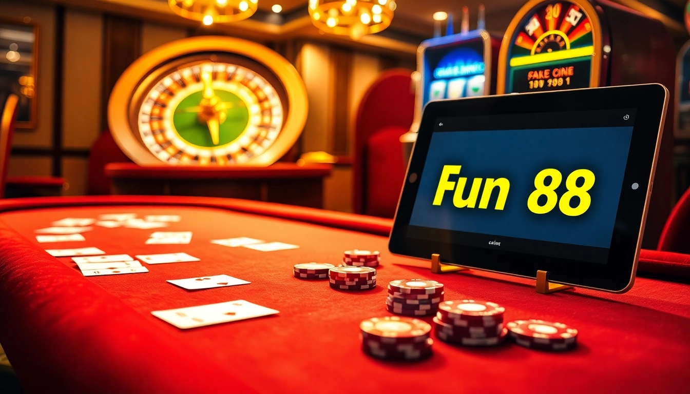 Engaging poker game at a casino featuring https://fun88.supply/ interface on a tablet, evoking excitement.
