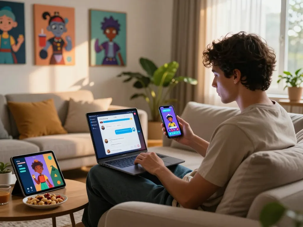 Engaging in crush on ai chat on a modern laptop in a cozy home.