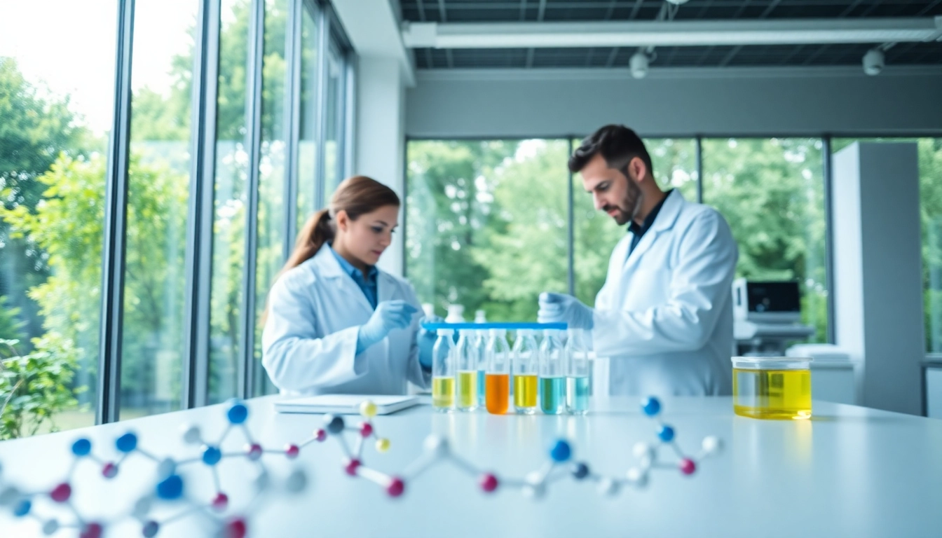 Peptides UK research in a professional lab environment with scientists examining molecules.