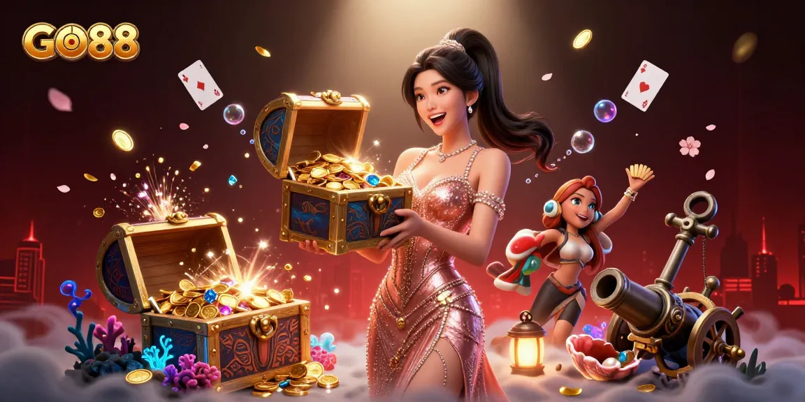 Engage with GO88's thrilling treasures in this vibrant casino scene full of excitement.