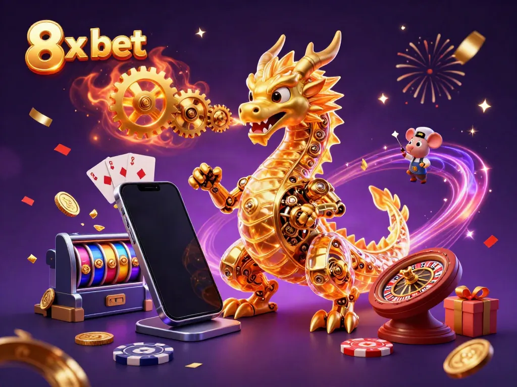 Experience the thrill of 8x bet gaming with a vibrant 3D dragon and dynamic casino elements.