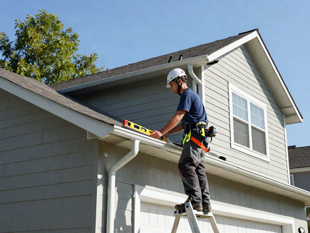 Installation of Spokane gutter system on a residential home by a professional.