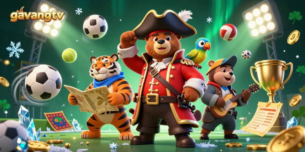Experience thrilling sports betting on gavangtv with an exciting cartoon scene filled with dynamic game elements.