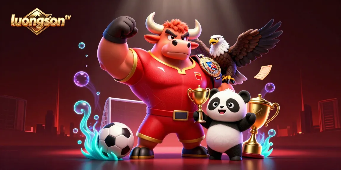 Experience thrilling action with luongson tv as a muscular bull and pals celebrate victory in vibrant casino style.