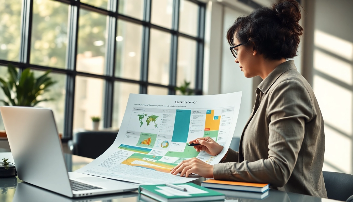 How to find my perfect career with a focused advisor guiding a job seeker in a vibrant office.