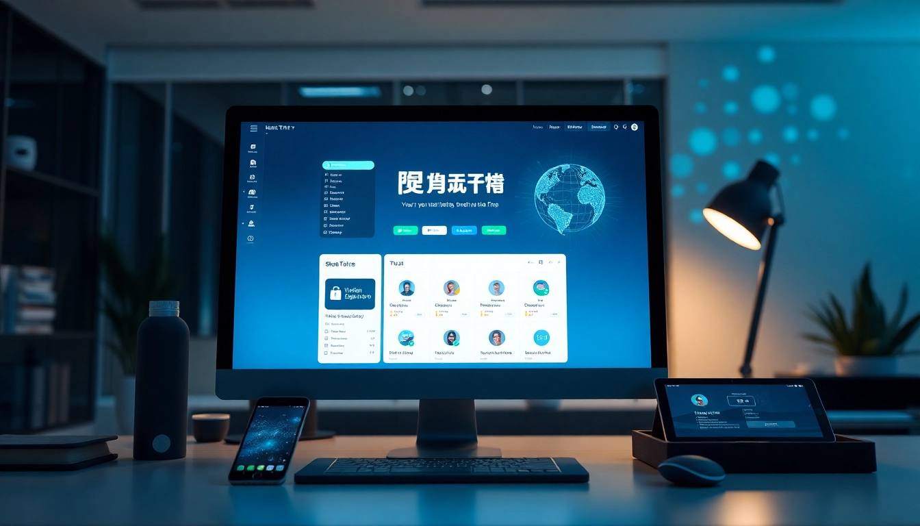 快连下载应用界面显示在现代工作区电脑上,展示技术与安全性。